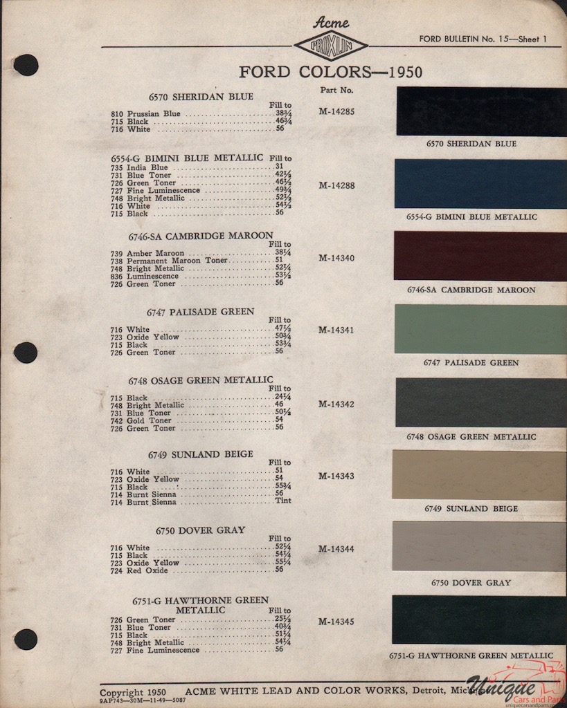 1950 Ford Paint Charts Acme